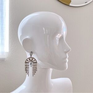 Silver Arch Crystal Chandelier Statement Earrings